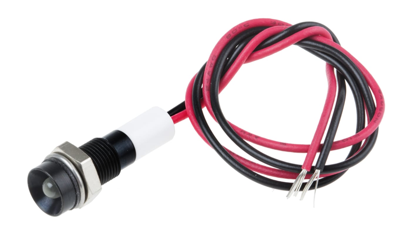 RS PRO White Panel Mount Indicator, 12V dc, 6mm Mounting Hole Size, Lead Wires Termination, IP67