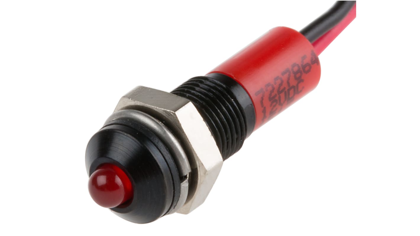 Indicatore da pannello RS PRO Rosso  a LED, 12V cc, IP67, Sporgente, foro da 6mm