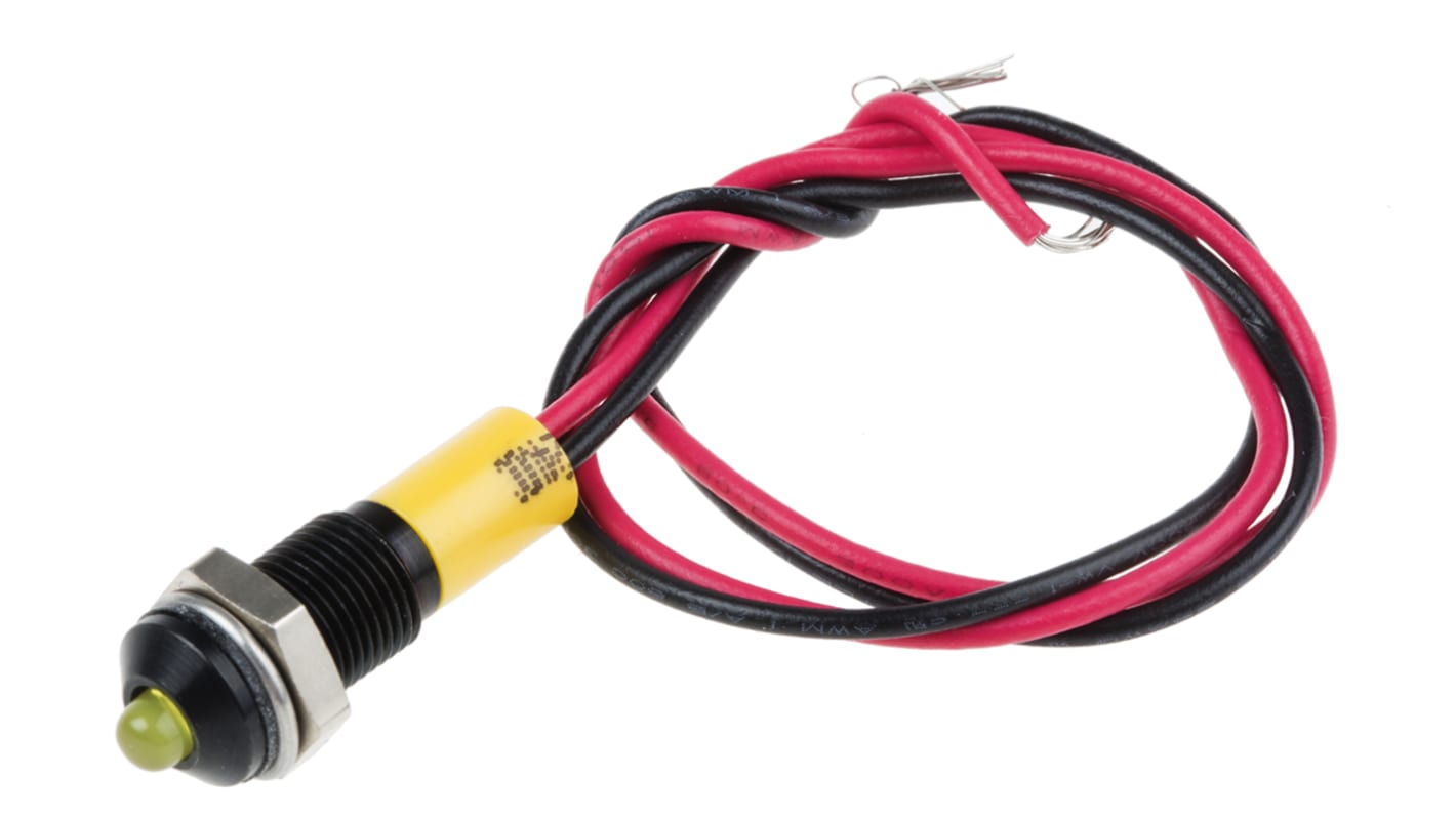 Indicatore da pannello RS PRO Giallo  a LED, 24V cc, IP67, Sporgente, foro da 6mm