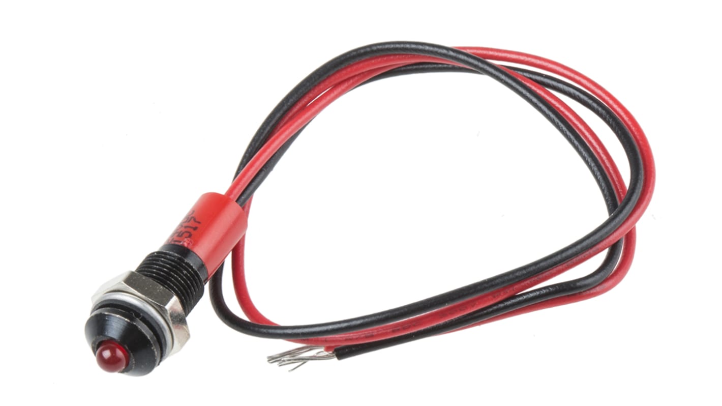 RS PRO Red Panel Mount Indicator, 24V dc, 6mm Mounting Hole Size, Lead Wires Termination, IP67