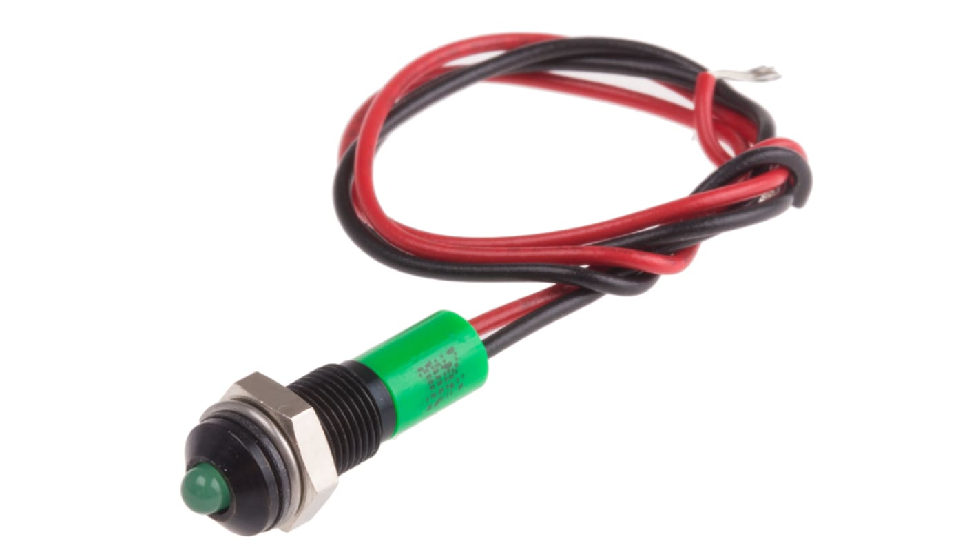 Indicatore da pannello RS PRO Verde  a LED, 24V cc, IP67, Sporgente, foro da 6mm