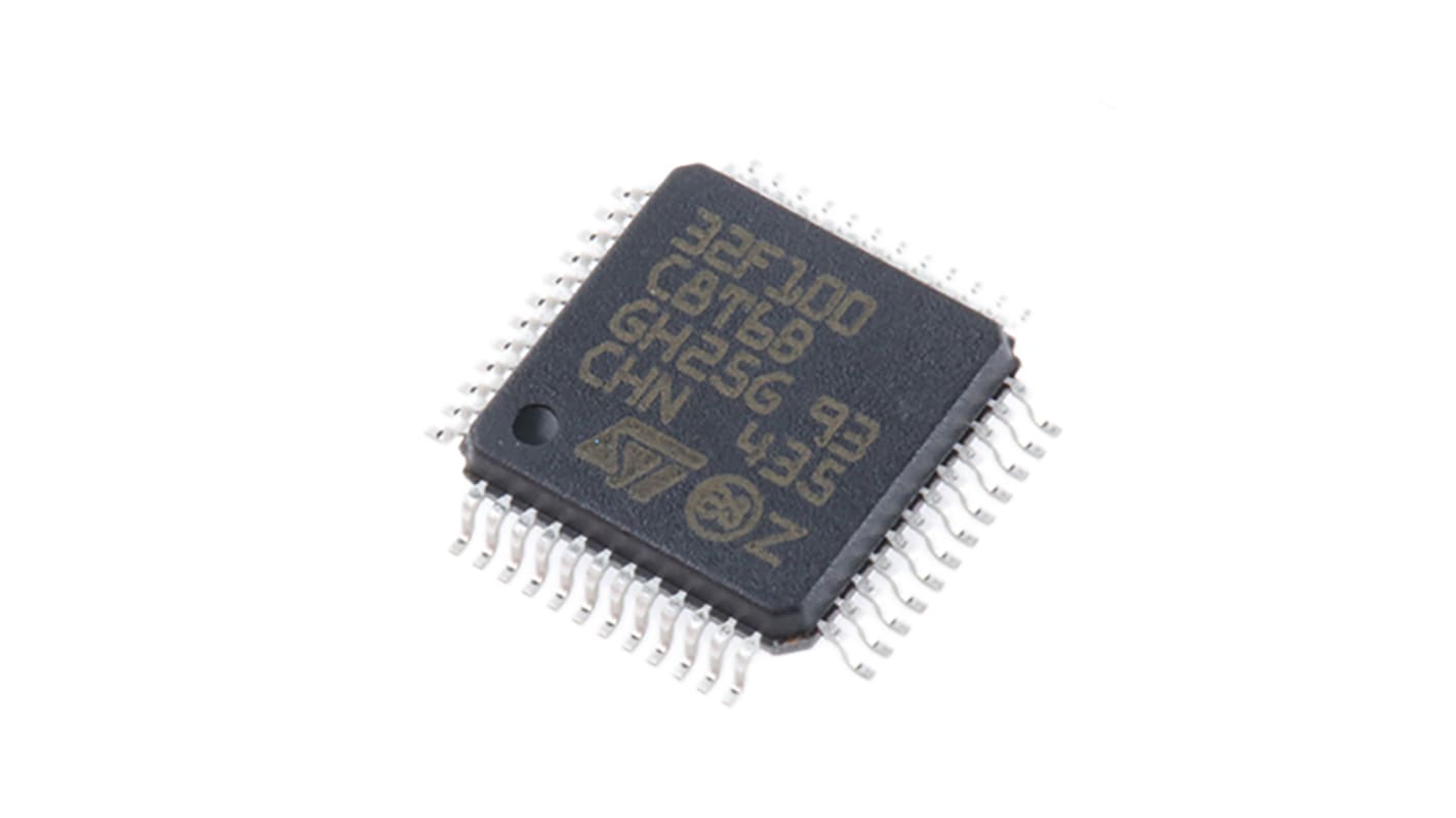 STMicroelectronics STM32F100C8T6B, 32bit ARM Cortex M3 Microcontroller, STM32F1, 24MHz, 64 kB Flash, 48-Pin LQFP