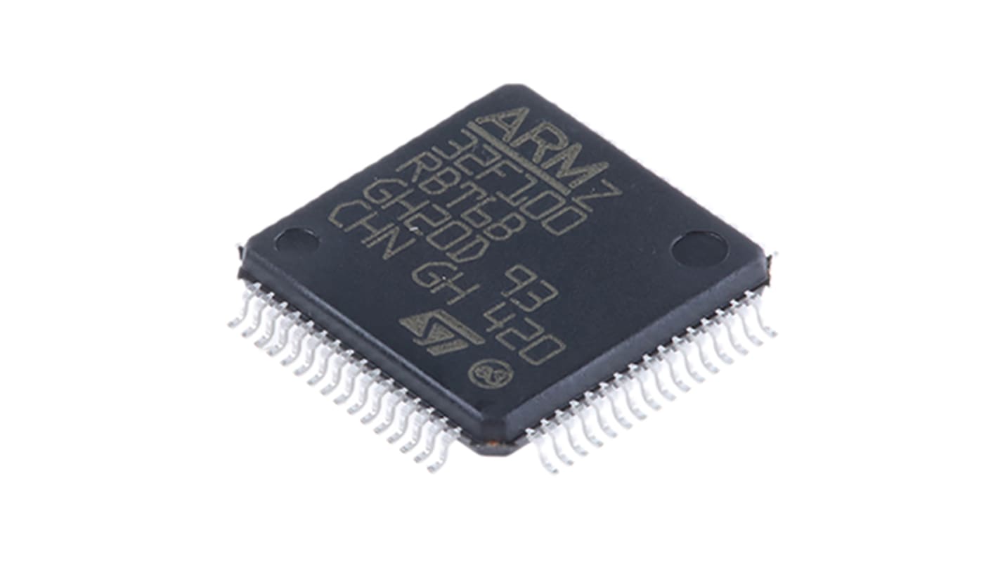 STMicroelectronics STM32F100RBT6B, 32bit ARM Cortex M3 Microcontroller, STM32F1, 24MHz, 128 kB Flash, 64-Pin LQFP