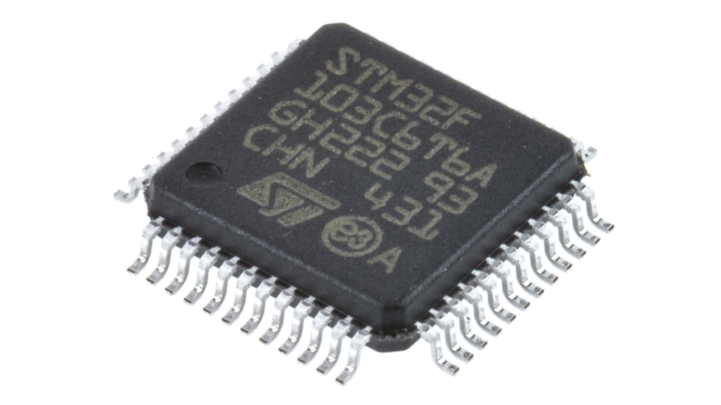 STMicroelectronics STM32F1单片机, ARM Cortex M3内核, 48针, LQFP, 最大72MHz, 32 kB 闪存, 10 kB RAM