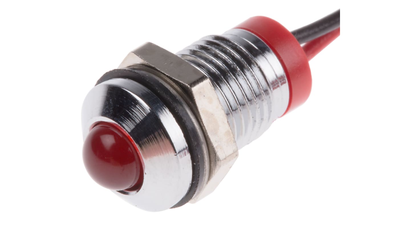 RS PRO Red Panel Mount Indicator, 2V dc, 8mm Mounting Hole Size, Lead Wires Termination, IP67