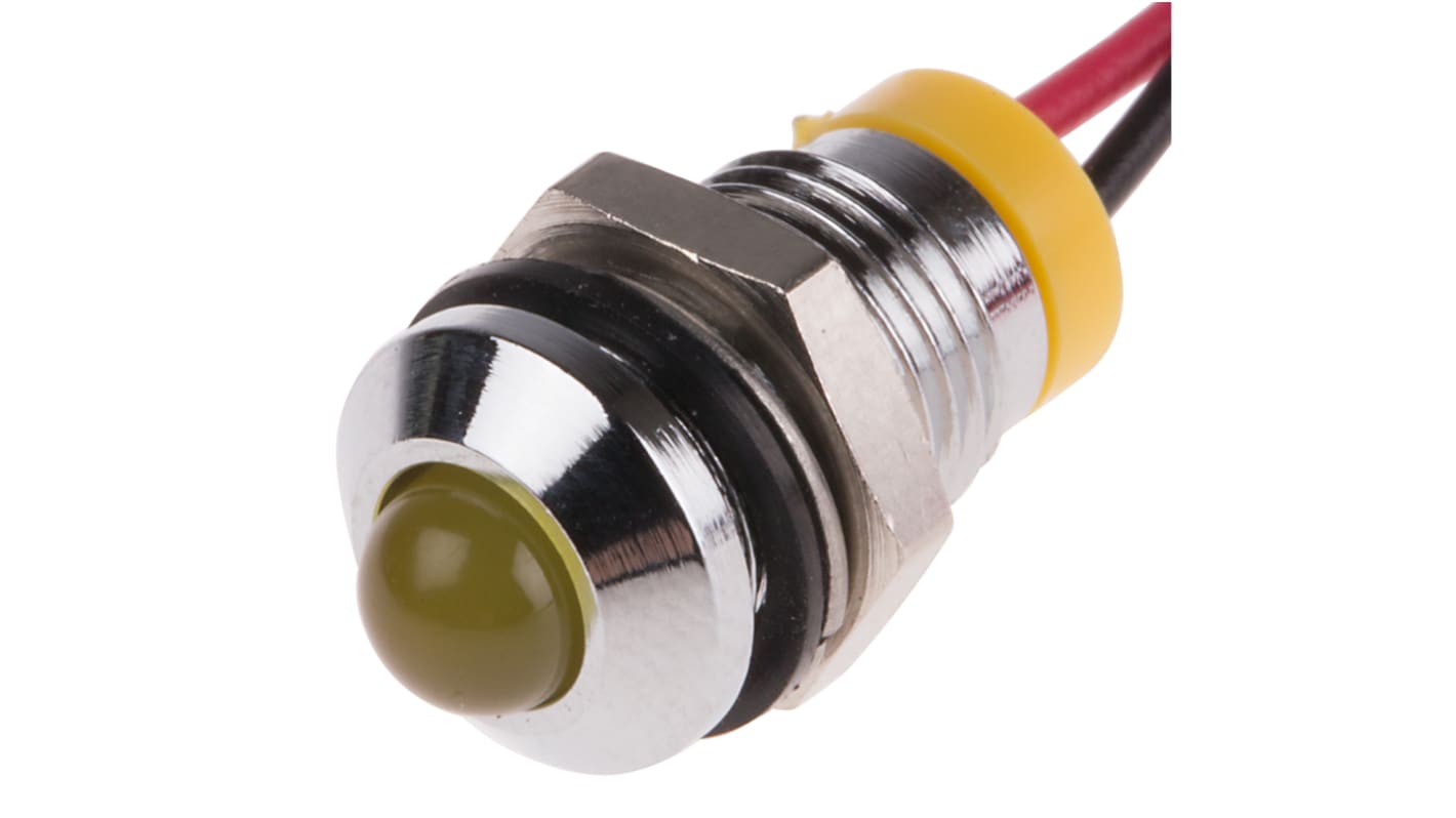 Indicatore da pannello RS PRO Giallo  a LED, 2V cc, IP67, Sporgente, foro da 8mm