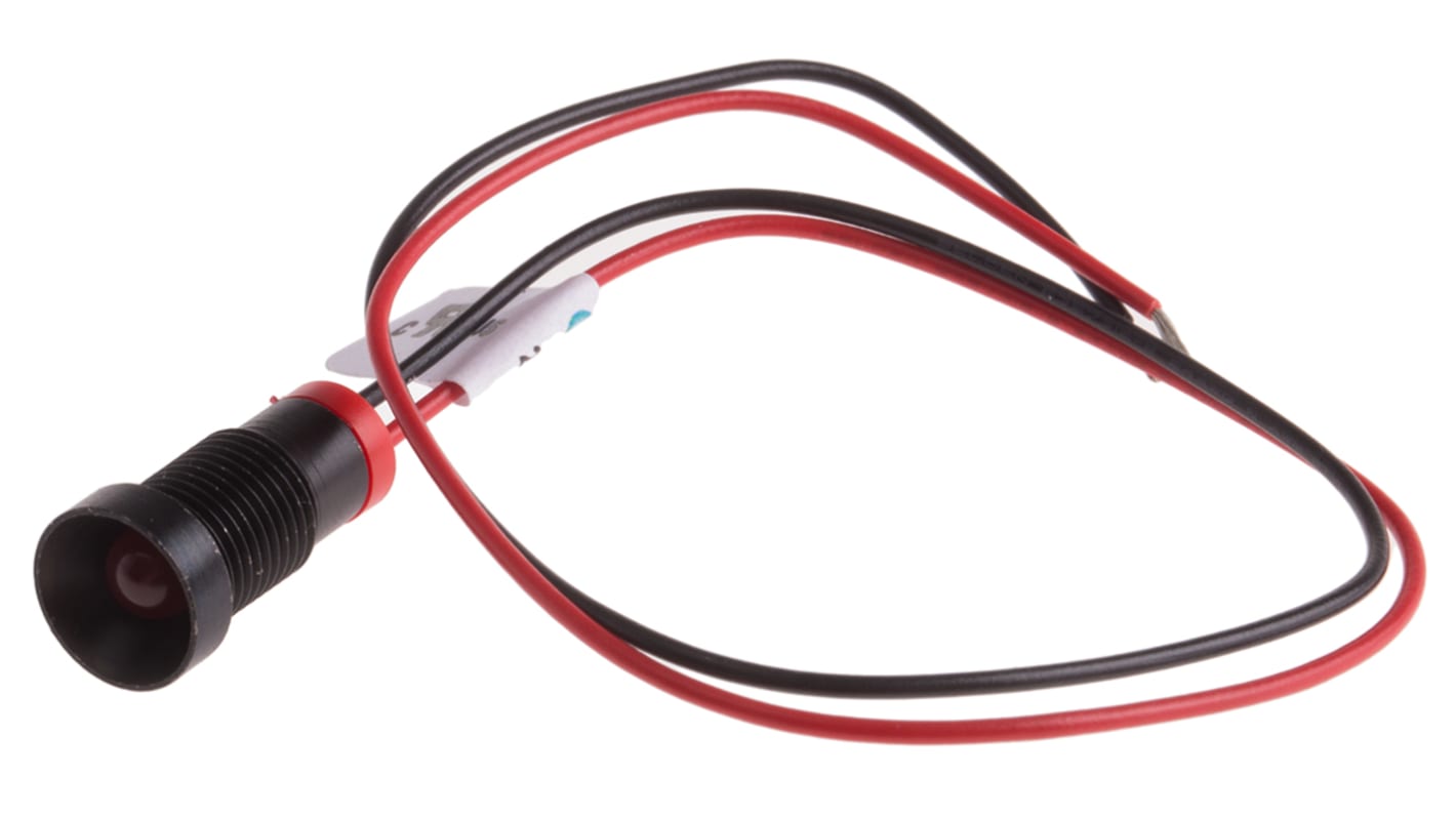 RS PRO Red Panel Mount Indicator, 2V dc, 8mm Mounting Hole Size, Lead Wires Termination, IP67
