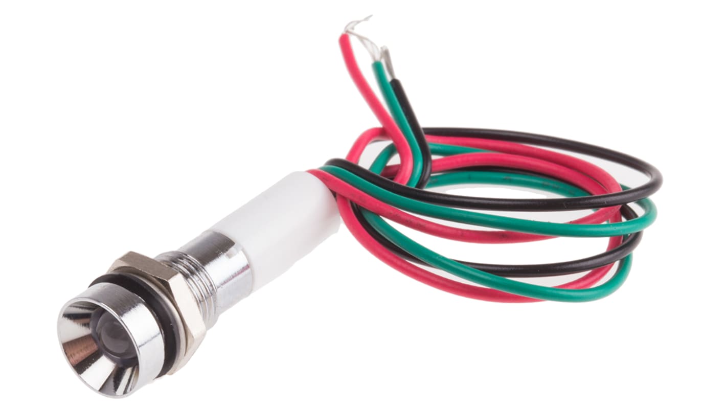 RS PRO Panel Mount Indicator, 12V dc, 8mm Mounting Hole Size, Lead Wires Termination, IP67