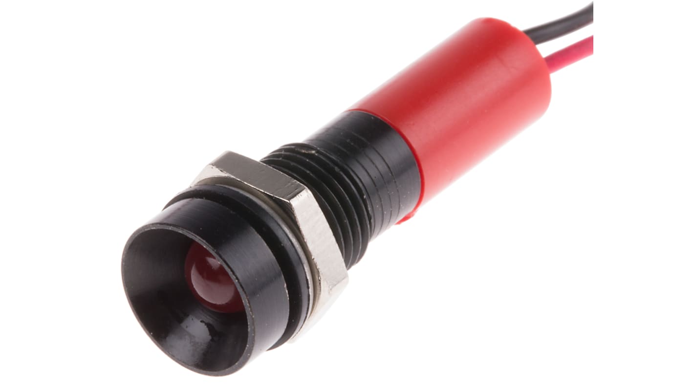 Indicador LED RS PRO, Rojo, lente rebajada, Ø montaje 8mm, 24V dc, 20mA, 50mcd, IP67