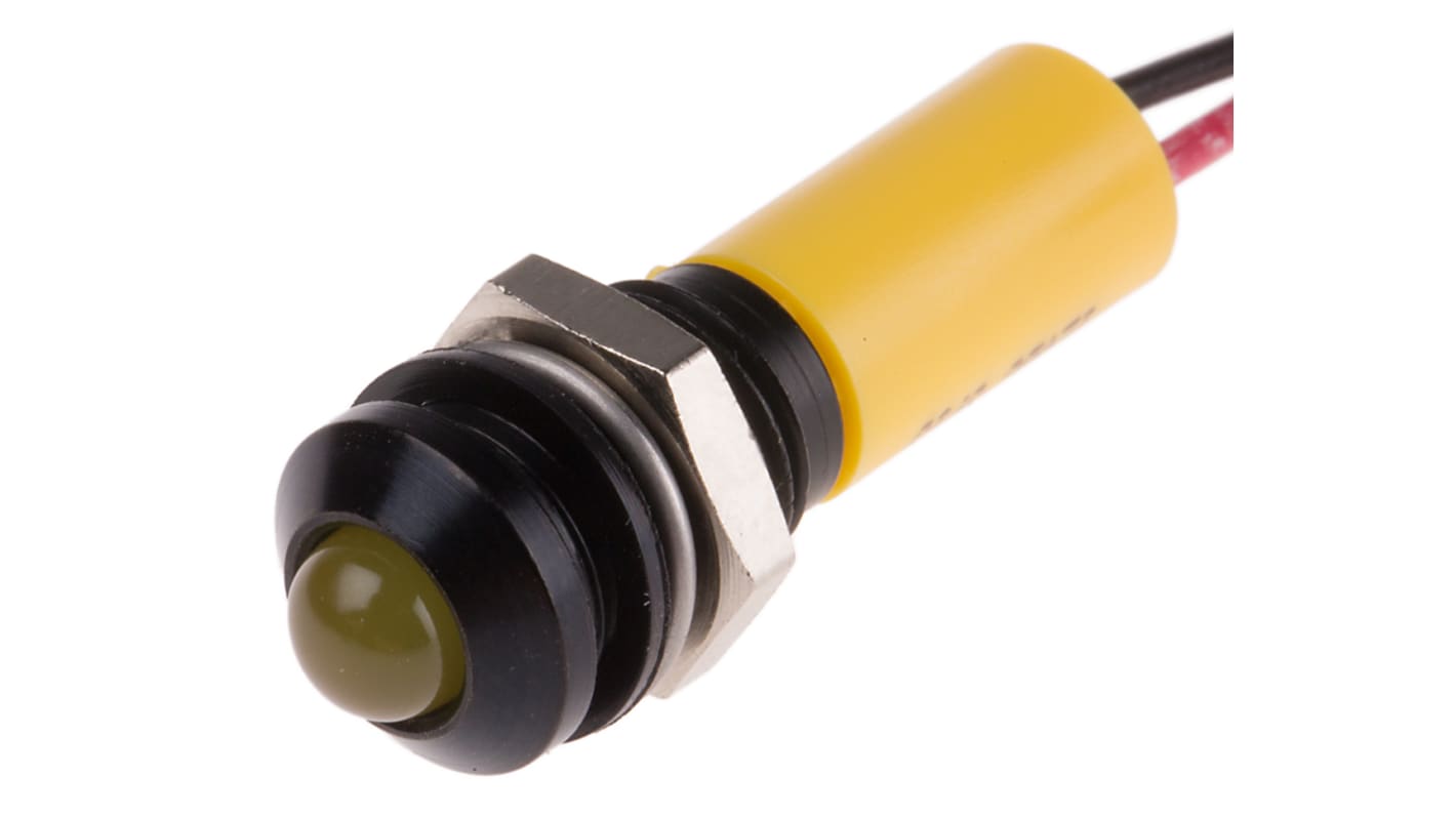 Indicatore da pannello RS PRO Giallo  a LED, 12V cc, IP67, Sporgente, foro da 8mm