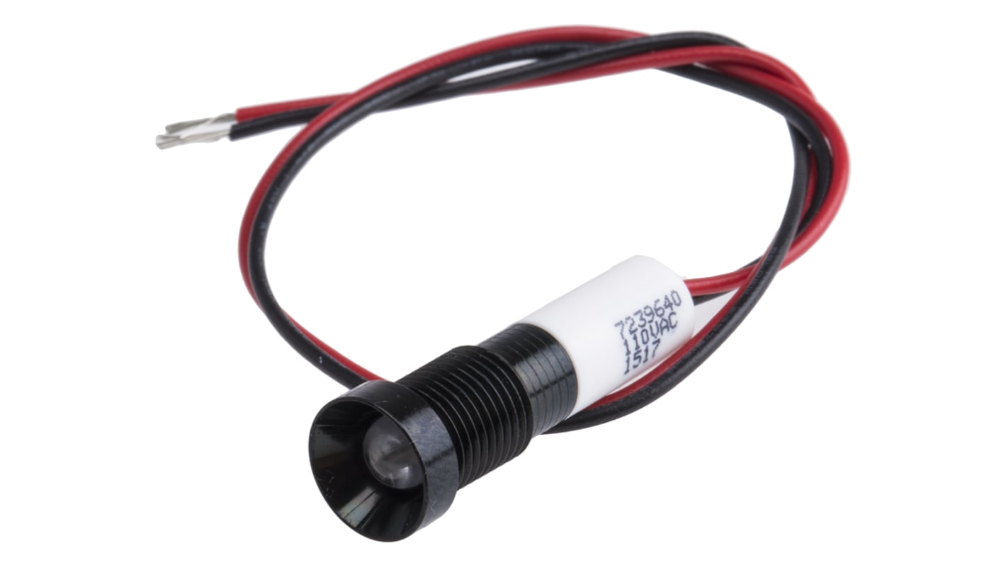RS PRO White Panel Mount Indicator, 110V ac, 8mm Mounting Hole Size, Lead Wires Termination, IP67