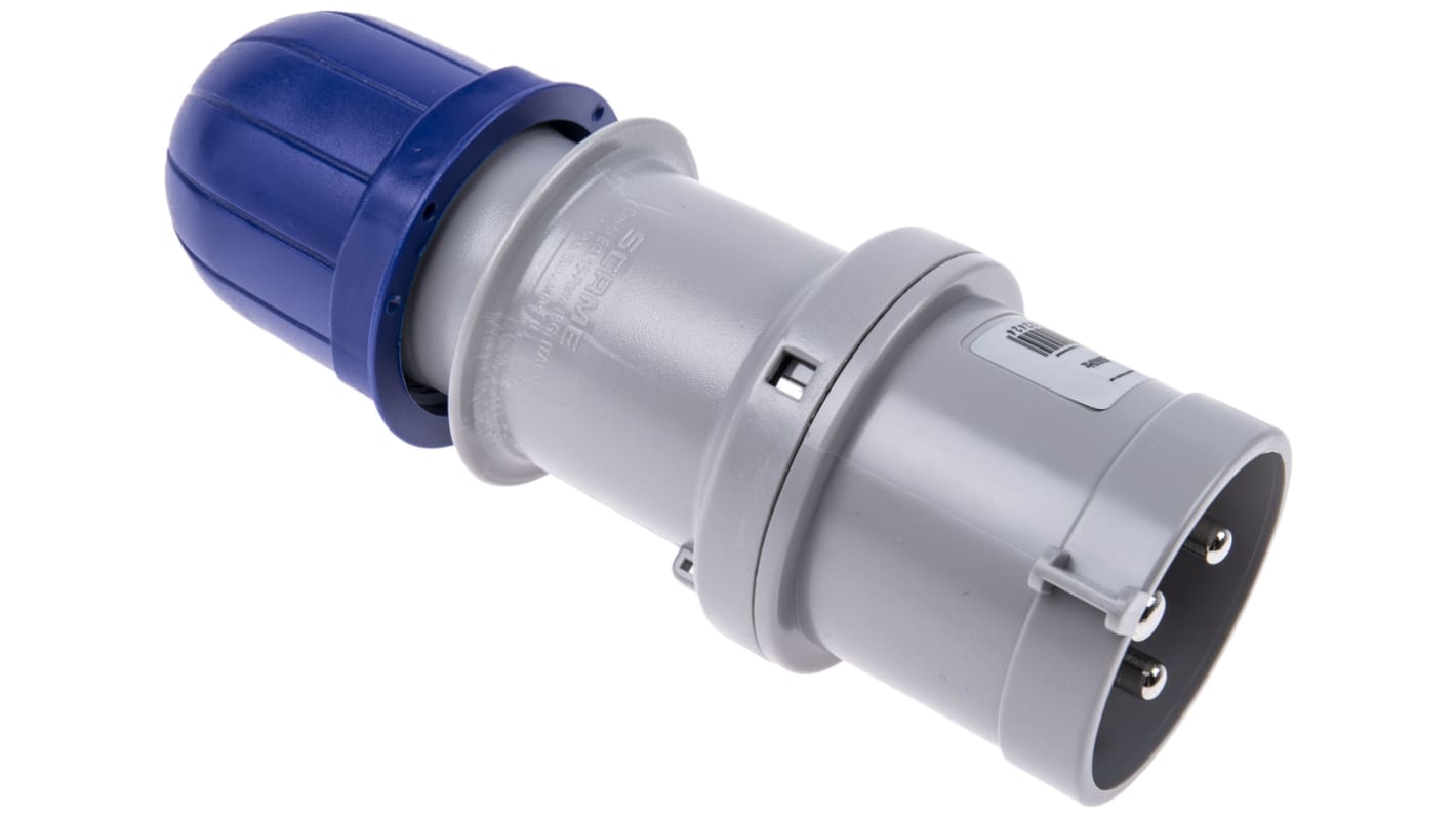 Scame 32A工业连接器插头, 2P + E, 230 V, IP44, 蓝色, 电缆安装