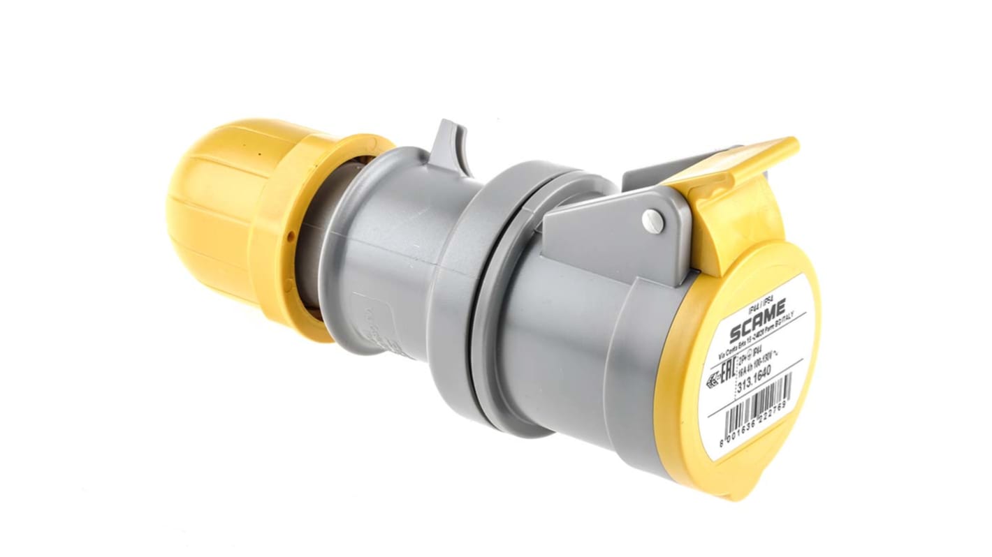 Scame IP44 Yellow Cable Mount 2P + E Industrial Power Socket, Rated At 16A, 110 V