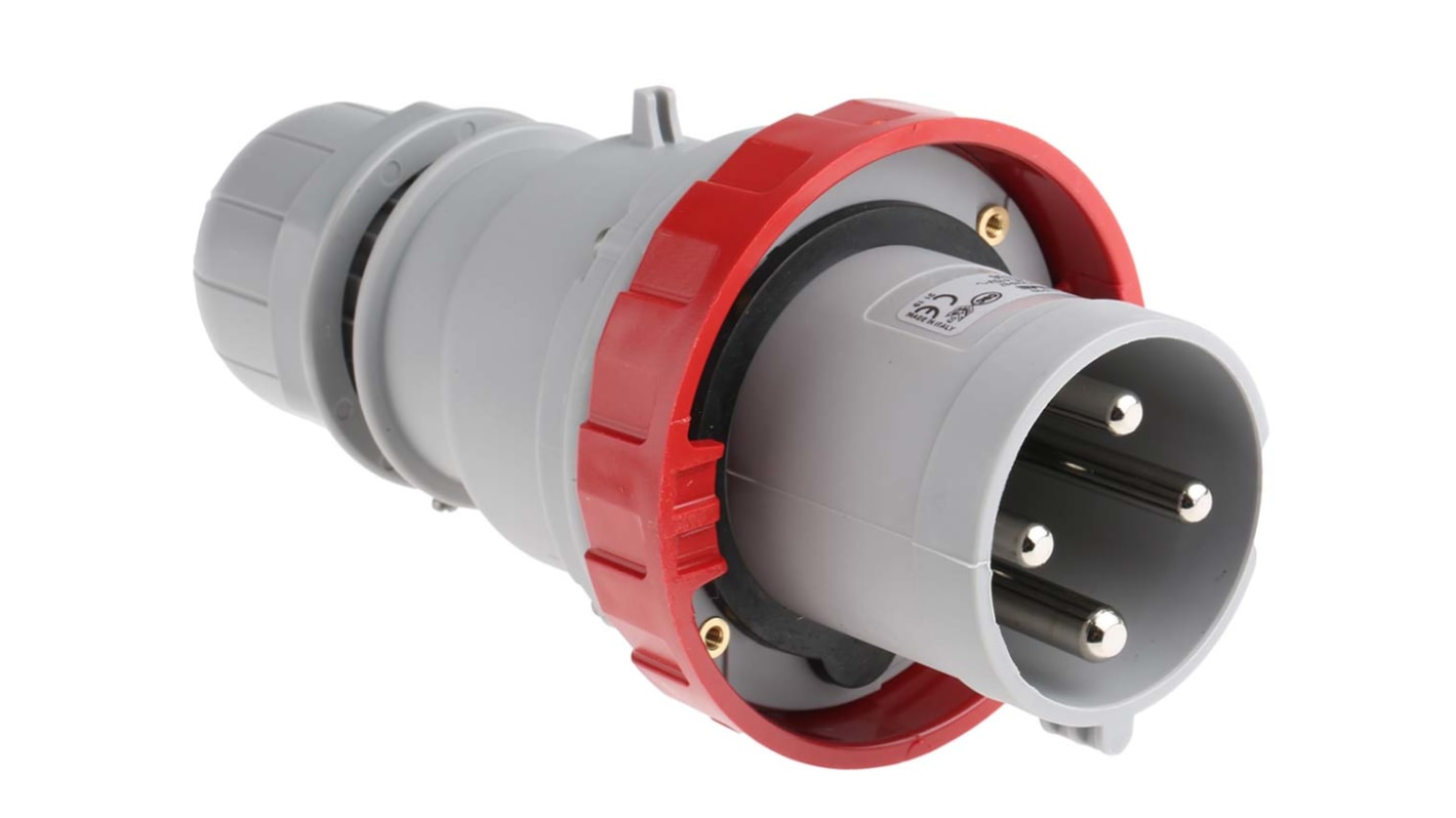 Scame IP67 Red Cable Mount 3P + E Industrial Power Plug, Rated At 63A, 415 V