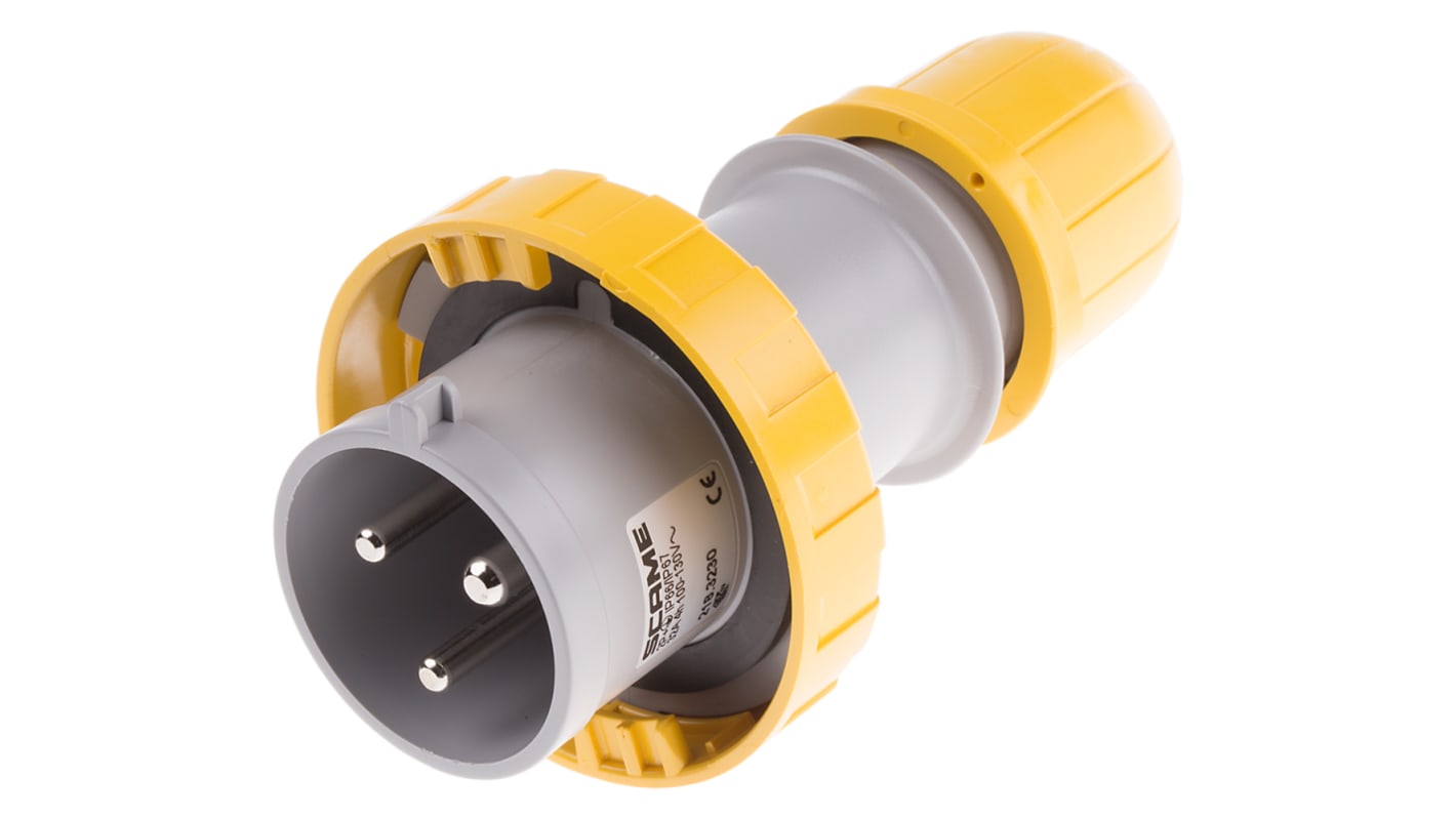 Scame IP67 Yellow Cable Mount 2P + E Industrial Power Plug, Rated At 32A, 110 V