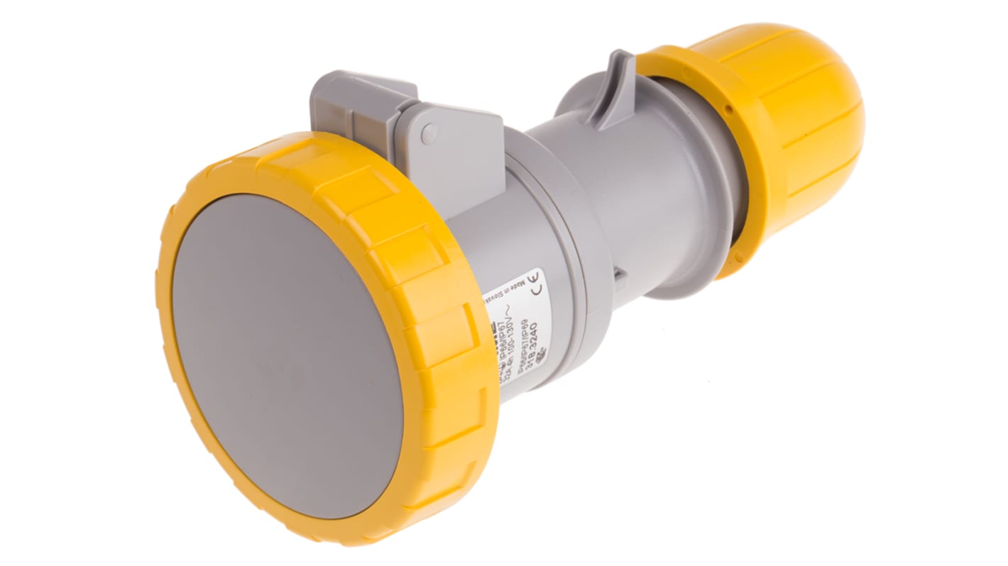 Scame IP66, IP67 Yellow Cable Mount 2P + E Industrial Power Socket, Rated At 32A, 110 V