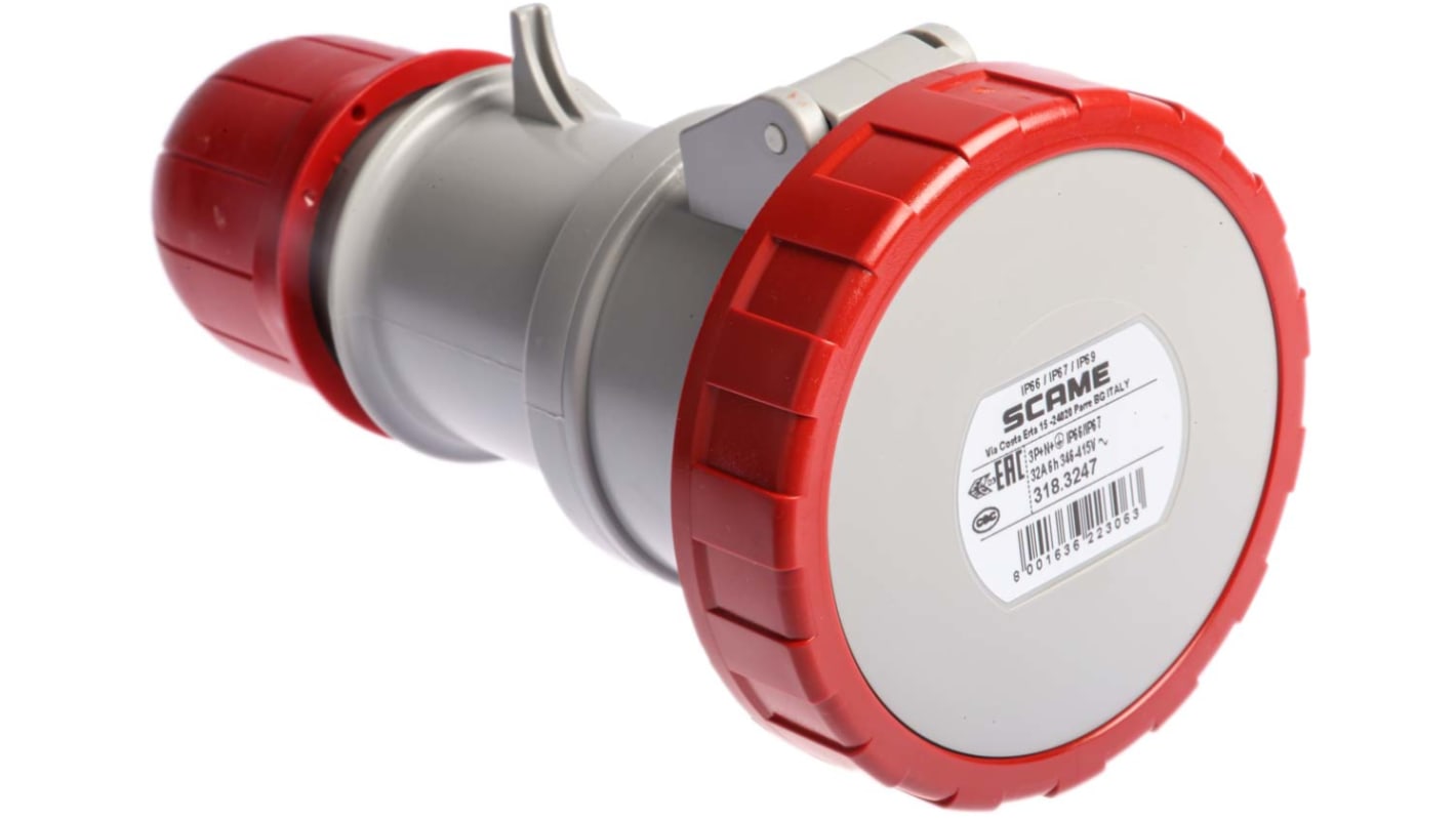 Scame IP66, IP67 Red Cable Mount 3P + N + E Industrial Power Socket, Rated At 32A, 415 V