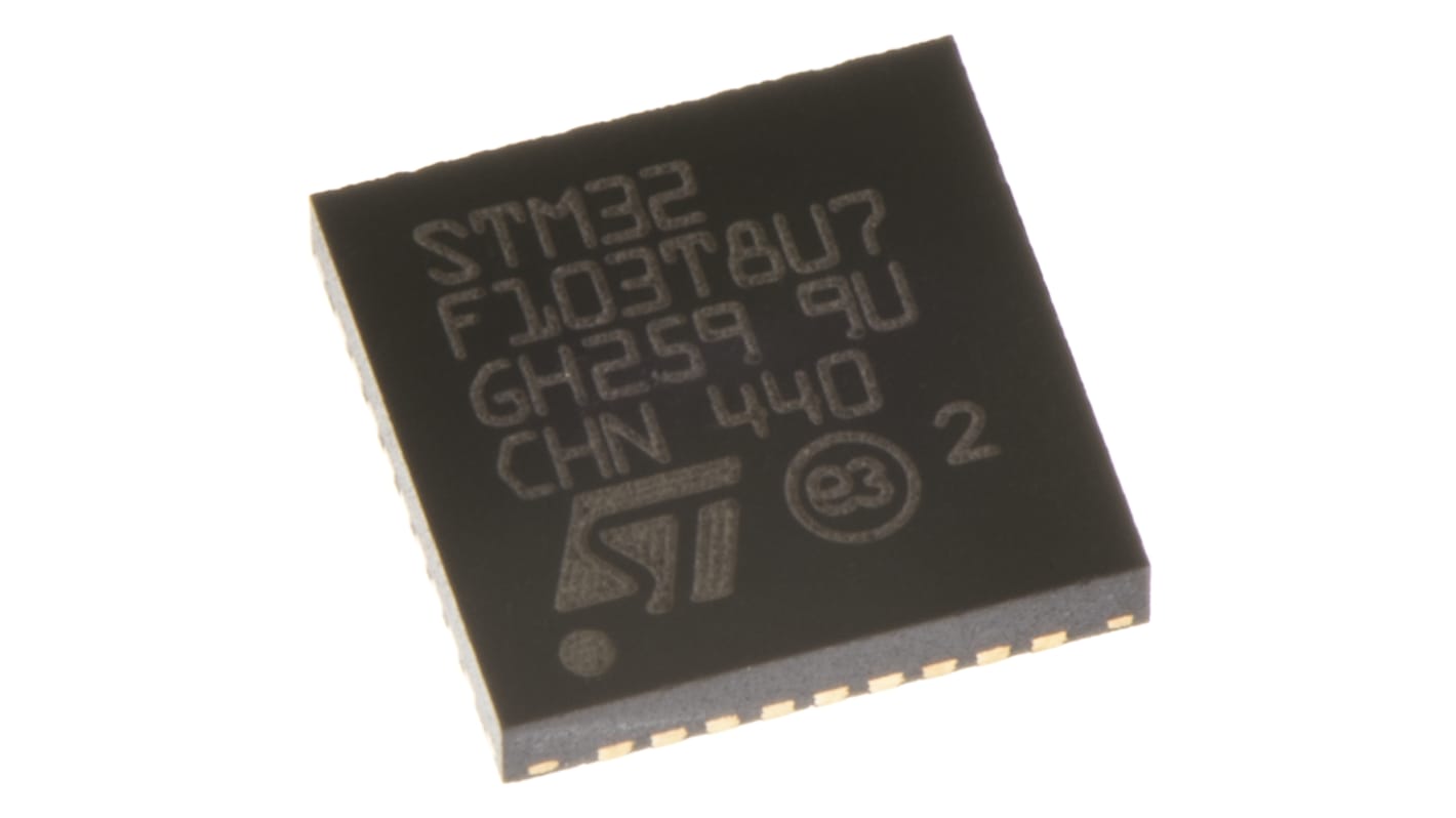 STMicroelectronics STM32F1单片机, ARM Cortex M3内核, 36针, VFQFPN, 最大72MHz, 64 kB 闪存, 20 kB RAM