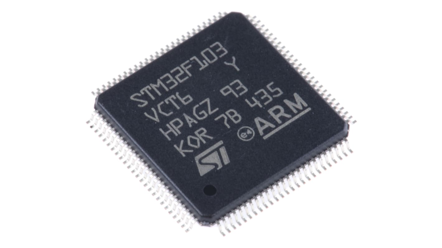STMicroelectronics STM32F103VCT6, 32bit ARM Cortex M3 Microcontroller, STM32F1, 72MHz, 256 kB Flash, 100-Pin LQFP