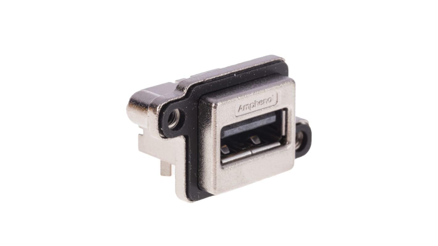 Conector USB Amphenol ICC MUSBA11130, Hembra, , 1 puerto puertos, Ángulo de 90° , Montaje en orificio pasante, 100,0