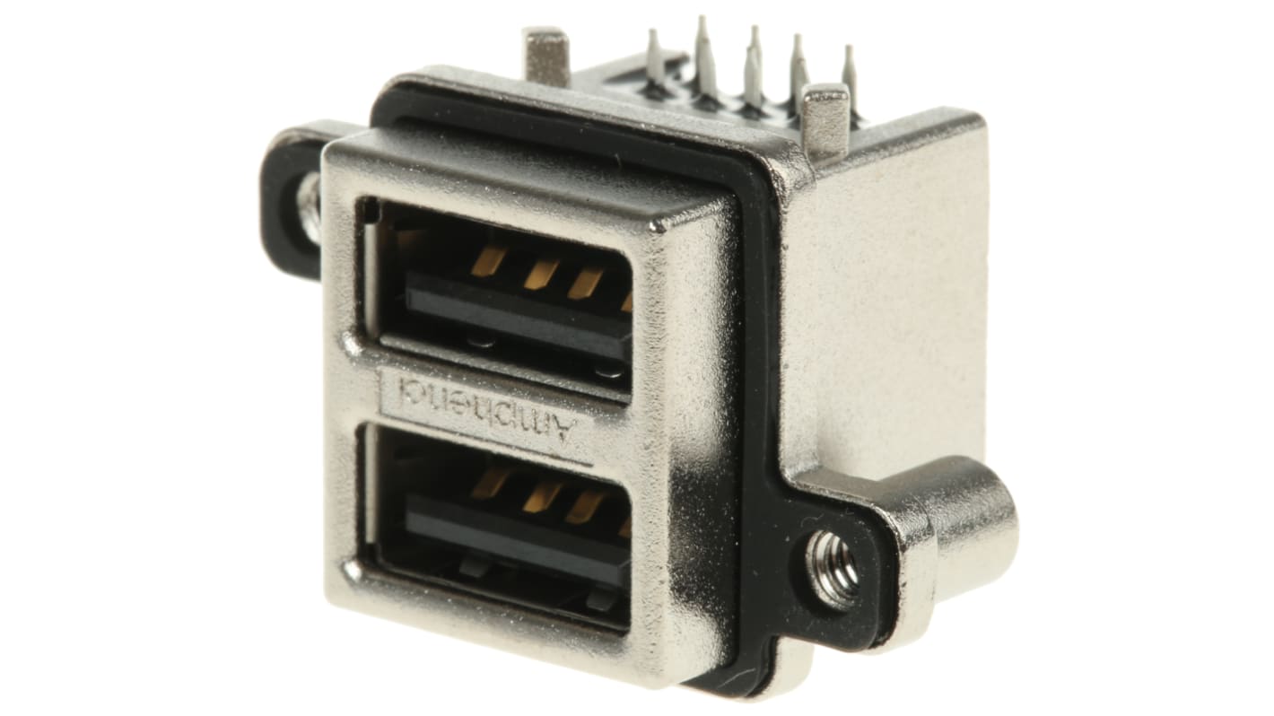 Amphenol ICC Right Angle, Through Hole, Socket Type A USB Connector