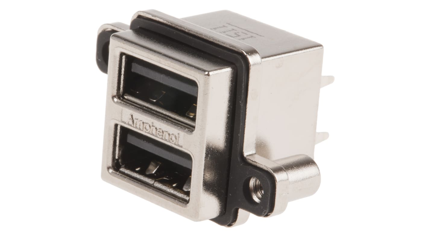 Amphenol Communications Solutions Straight, Through Hole, Socket- Dual Port Type A USB Connector