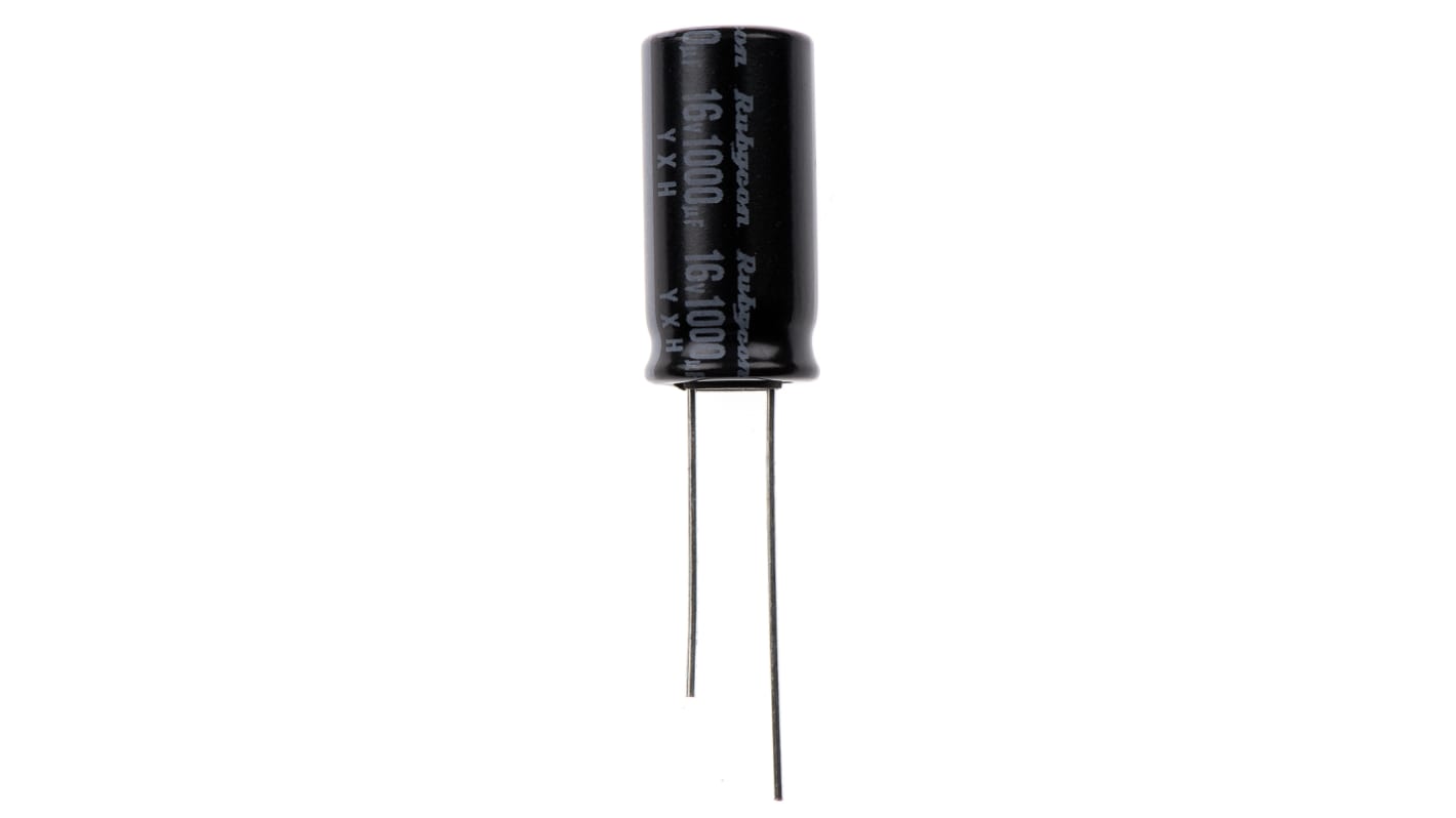 Rubycon 1000μF Aluminium Electrolytic Capacitor 16V dc, Radial, Through Hole - 16YXH1000MEFC10X20