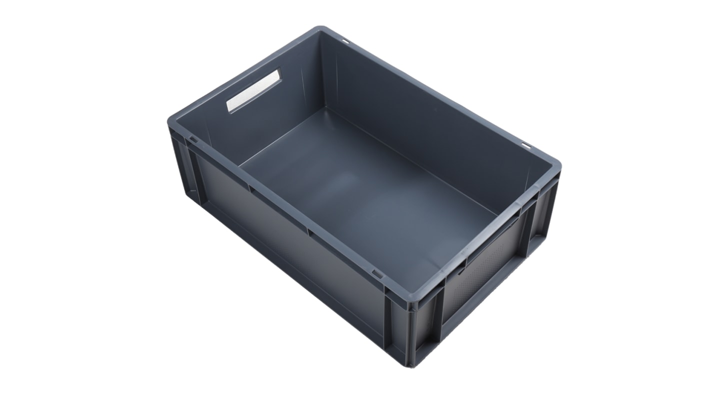 RS PRO 40L Grey PP Large Euro Containers, 200mm x 400mm x 600mm