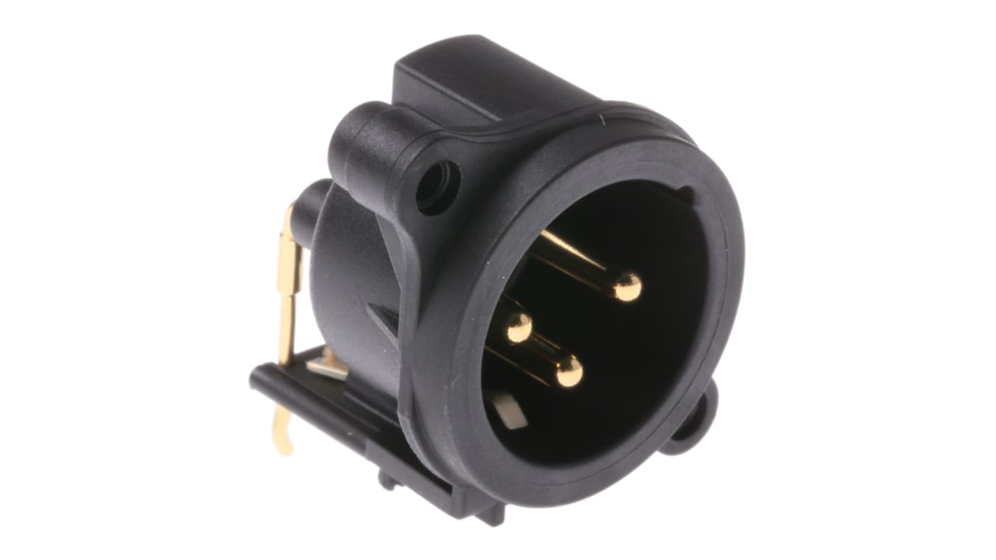 Neutrik Panel Mount XLR Connector, Right Angle, Male, 50 V, 3 Way, Gold Cobalt over Enickel Plating