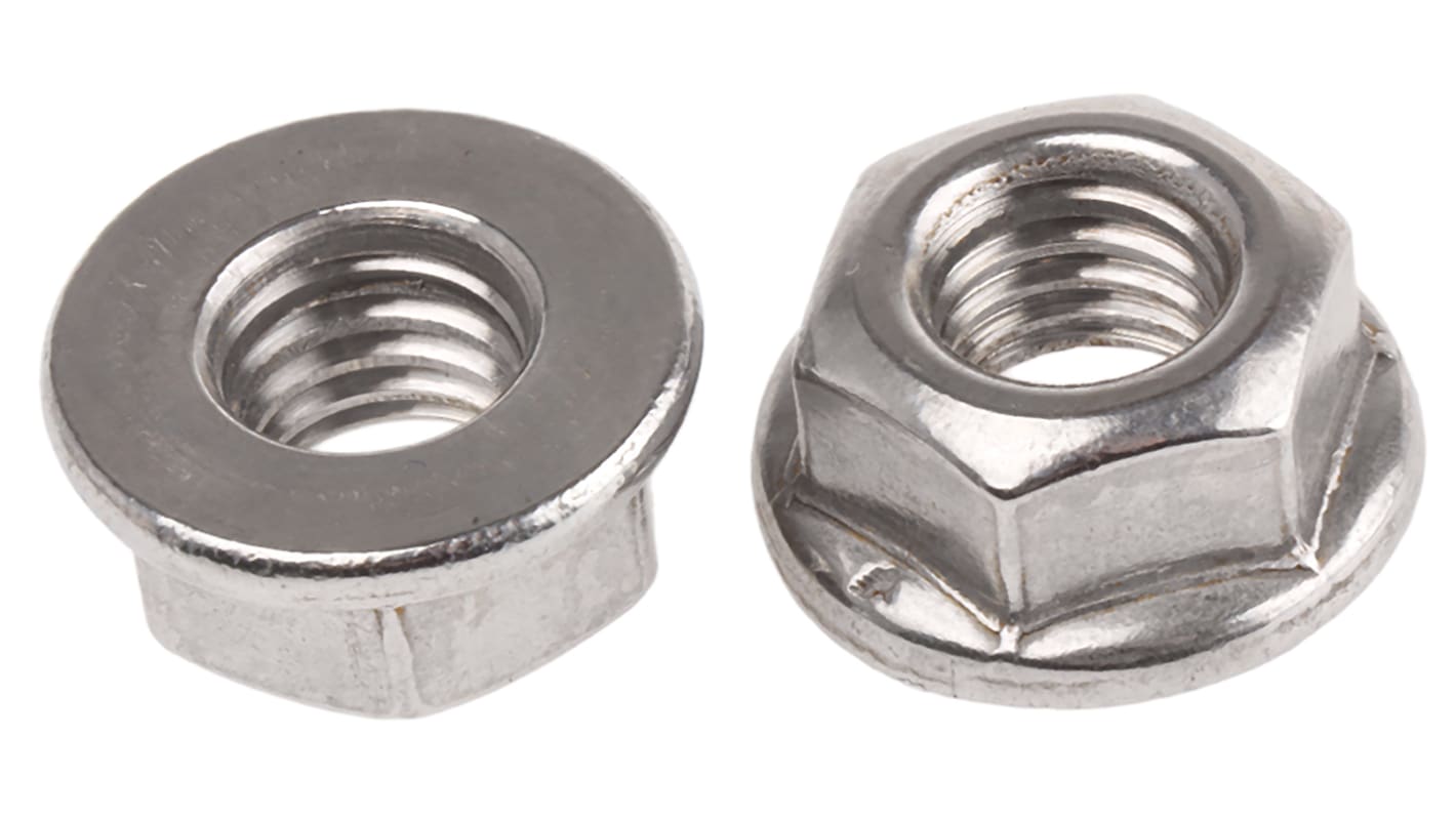 RS PRO Flansch-Sechskantmuttern, M8 Flansch ungezahnt Edelstahl 13.0mm A2 304 DIN 6923