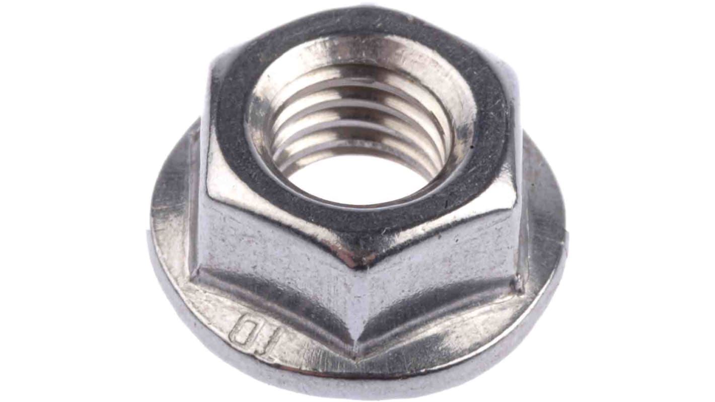 RS PRO Flansch-Sechskantmuttern, M8 Flansch gezahnt Edelstahl 13.0mm A2 304 DIN 6923