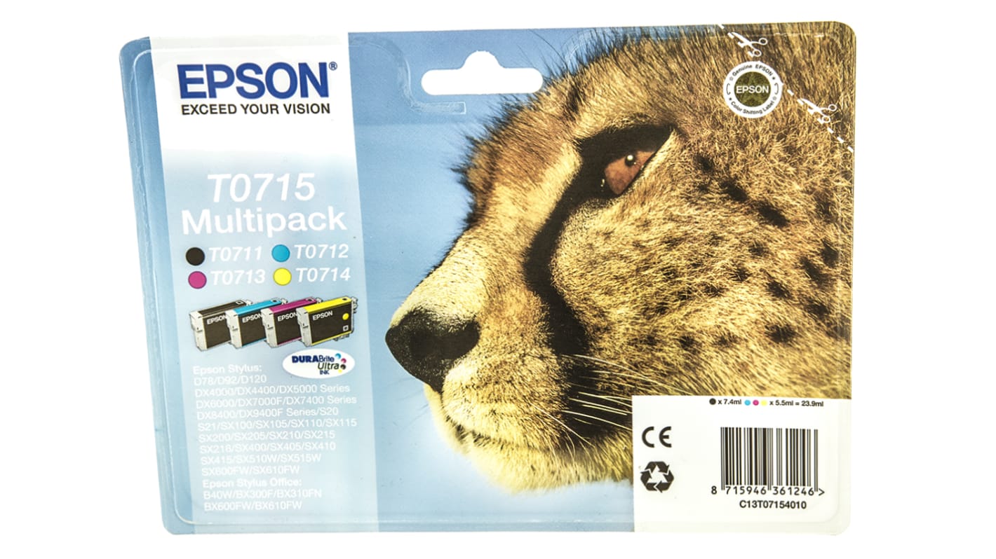 Epson T0715 Black, Cyan, Magenta, Yellow Ink Cartridge