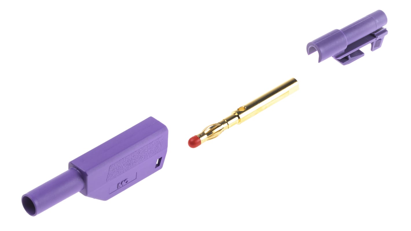 Staubli Purple Male Banana Plug, 4 mm Connector, Solder Termination, 32A, 1000V, Gold Plating