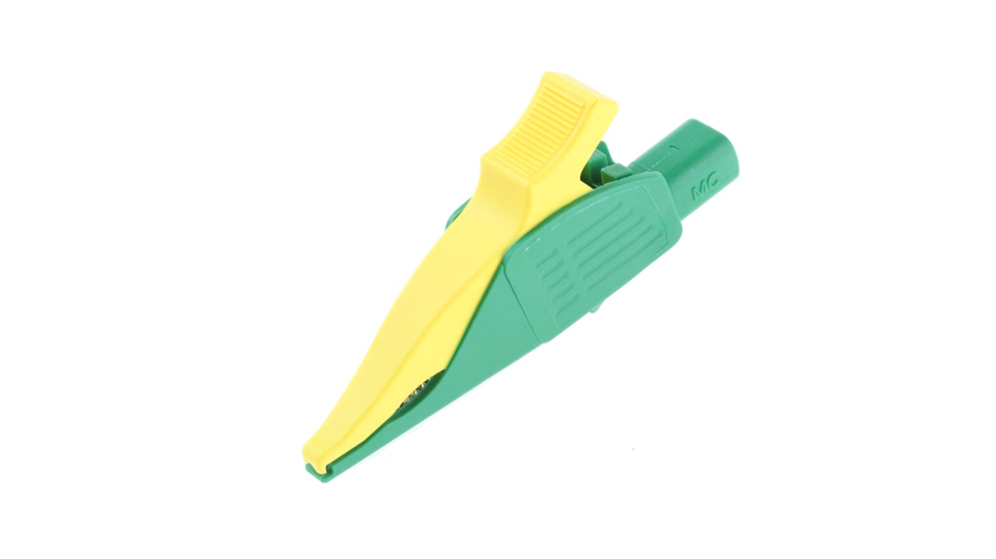 Staubli Crocodile Clip 4 mm Connection, Brass Contact, 32A, Green, Yellow