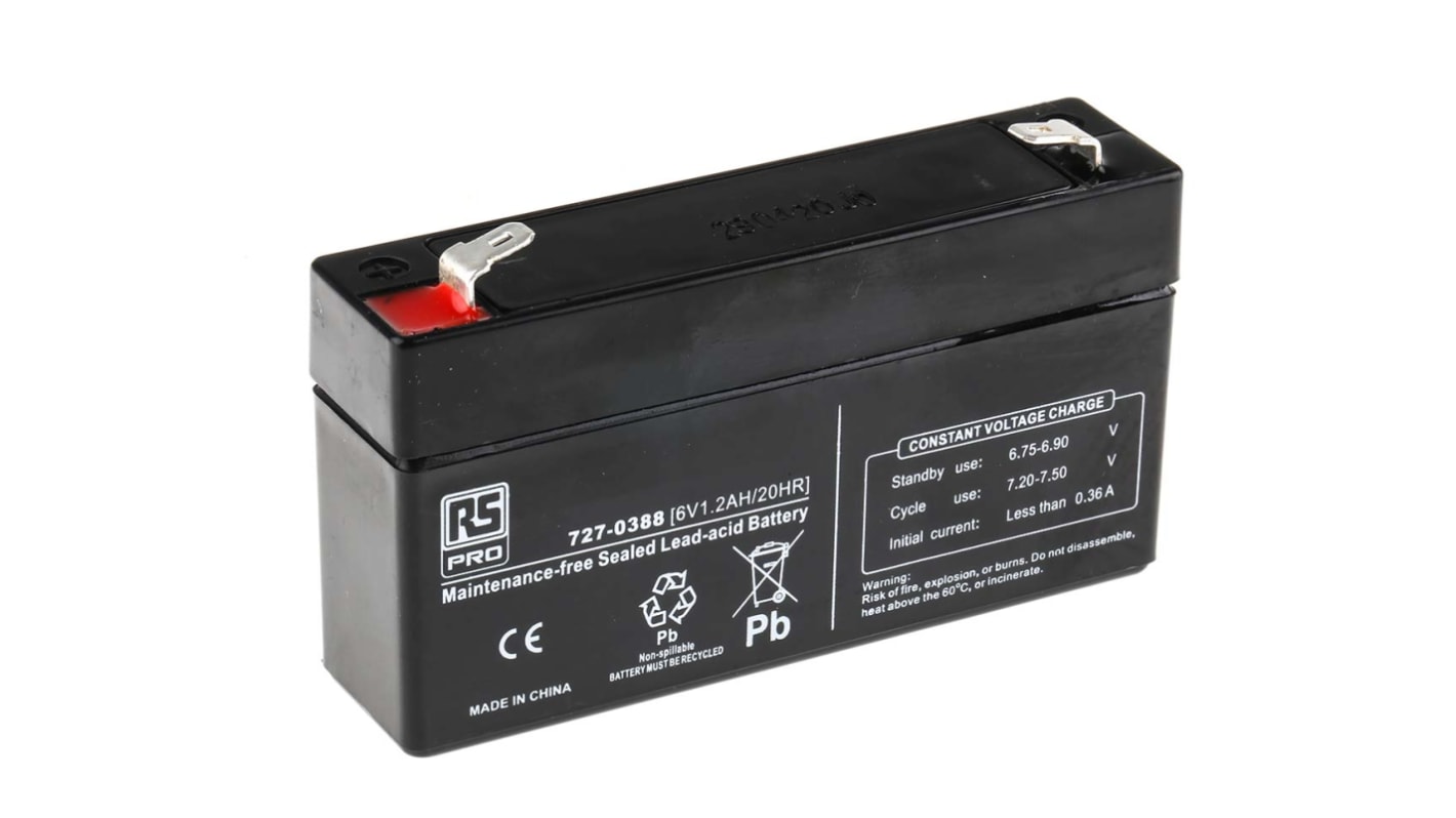 RS PRO 6V T1 Sealed Lead Acid Battery, 1.2Ah