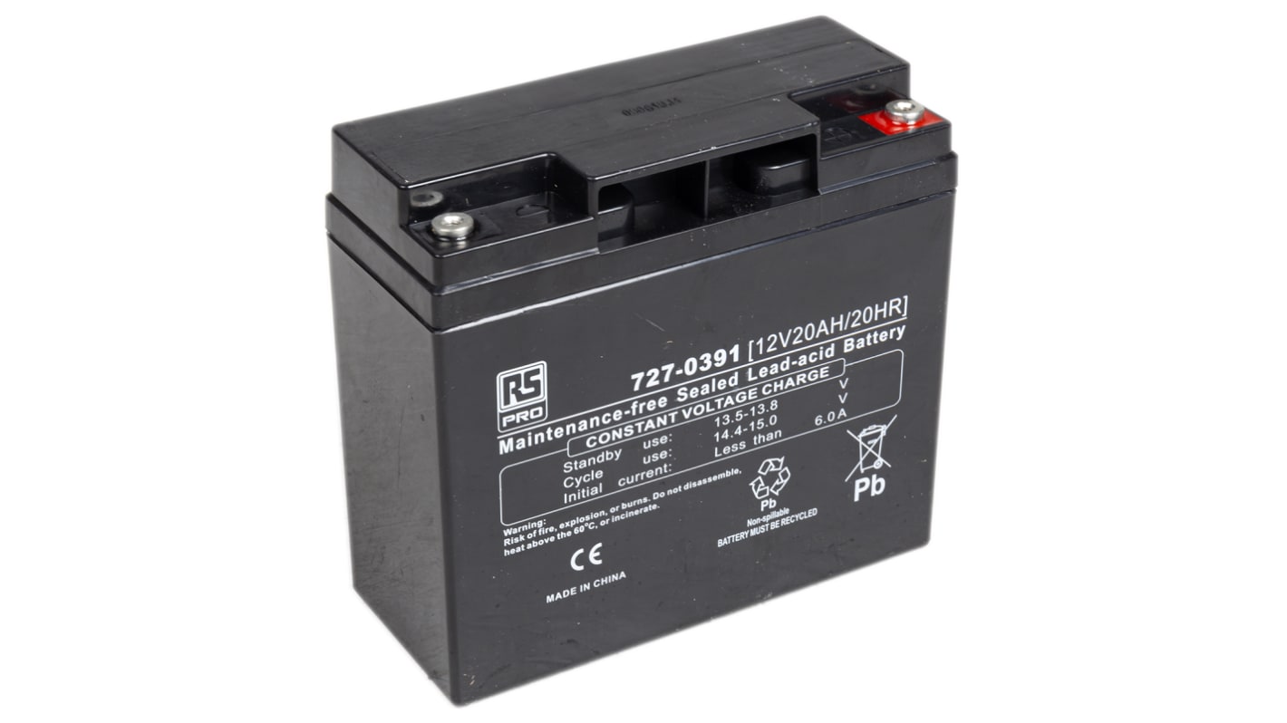 Batteria al piombo sigillata RS PRO, 12V, 20Ah, 181.5 x 76.5 x 167.5mm, -20 → +50°C