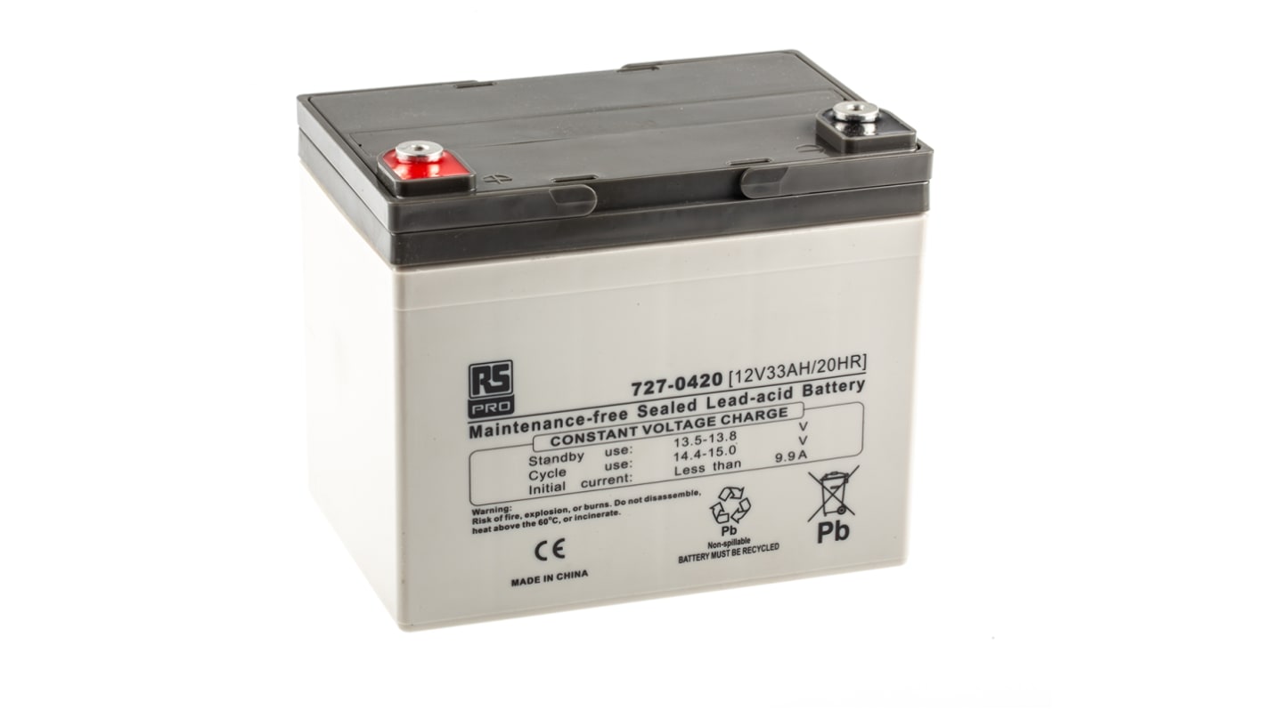 RS PRO 12V T6 Sealed Lead Acid Battery, 33Ah