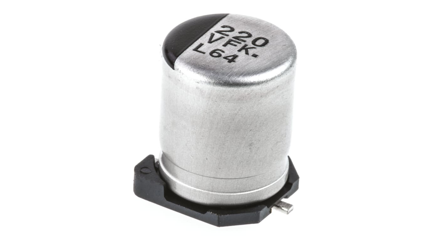Condensatore elettrolitico Panasonic, serie FK, 220μF, 35V cc, ±20%, +105°C, SMD