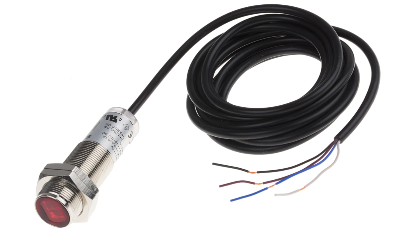 Rs-Online Sensore fotoelettrico Cilindrico RS PRO a soppressione di sfondo rilevamento 1 mm → 140 mm uscita NPN