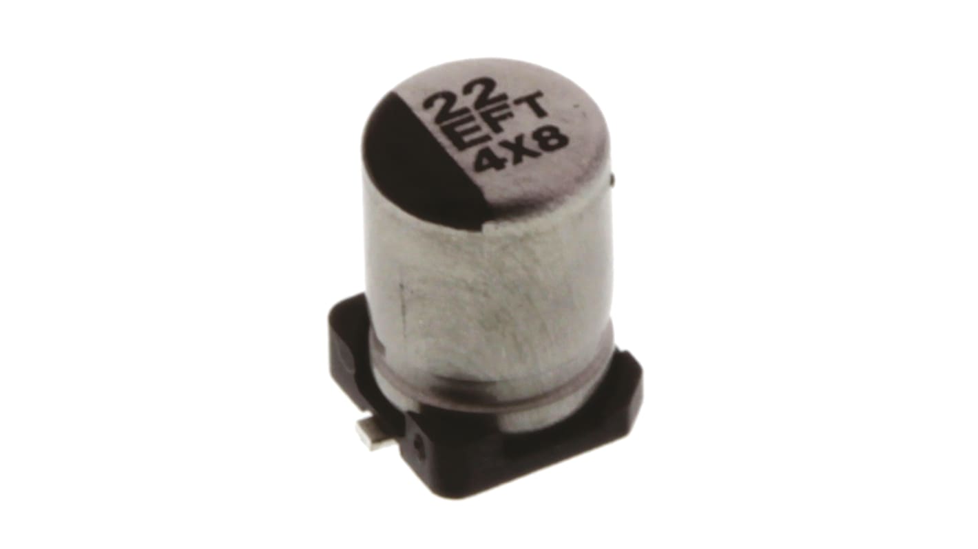 Panasonic 贴片铝电解电容, 22μF, 25V 直流, 4 (Dia.) x 5.8mm, 最高+105°C, FT SMD系列