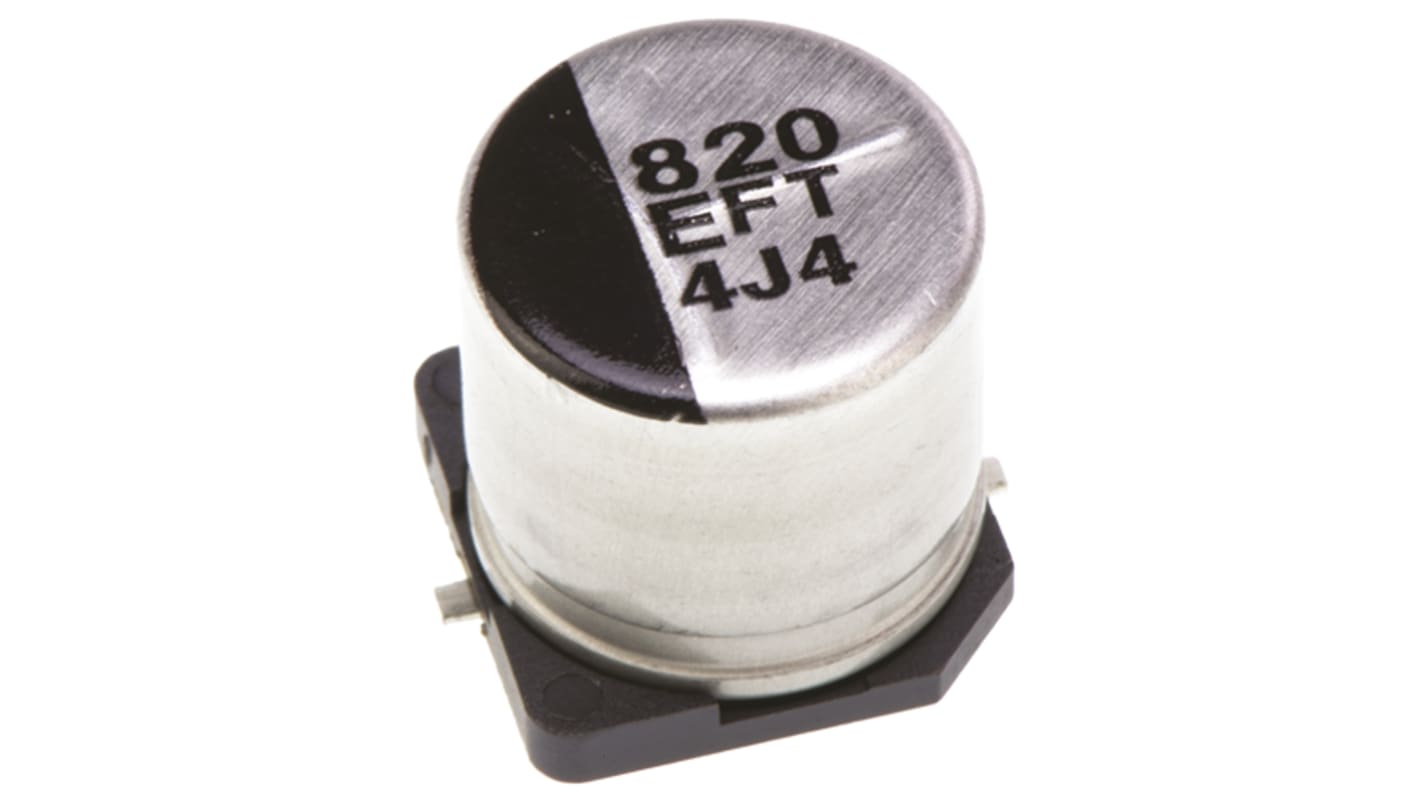 Condensatore Panasonic, serie FT SMD, 820μF, 25V cc, ±20%, +105°C, SMD