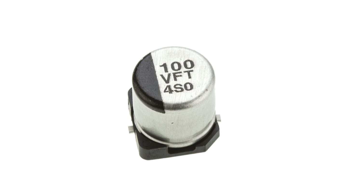 Panasonic , SMD Aluminium-Elektrolyt Kondensator 100μF ±20% / 35V dc, Ø 6.3mm x 5.8mm, bis 105°C