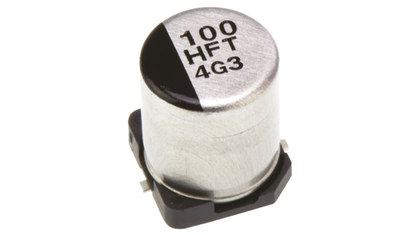 Panasonic 贴片铝电解电容, 100μF, 50V 直流, 6.3 (Dia.) x 7.7mm, 最高+105°C, FT SMD系列