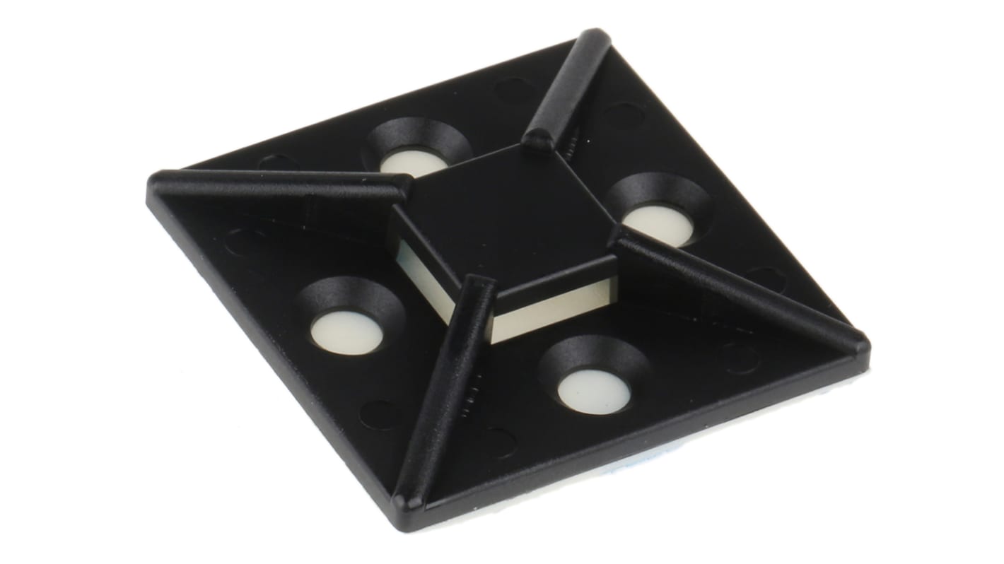 RS PRO Self Adhesive Black Cable Tie Mount 38 mm x 38mm, 10.2mm Max. Cable Tie Width