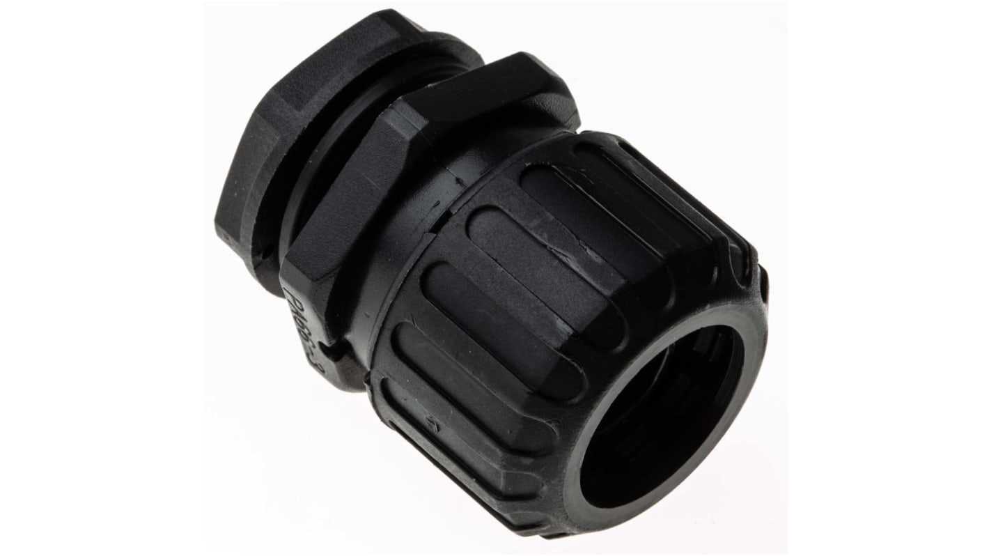 Adaptaflex Straight, Conduit Fitting, 16mm Nominal Size, M16, Nylon 66, Black IP65 rating