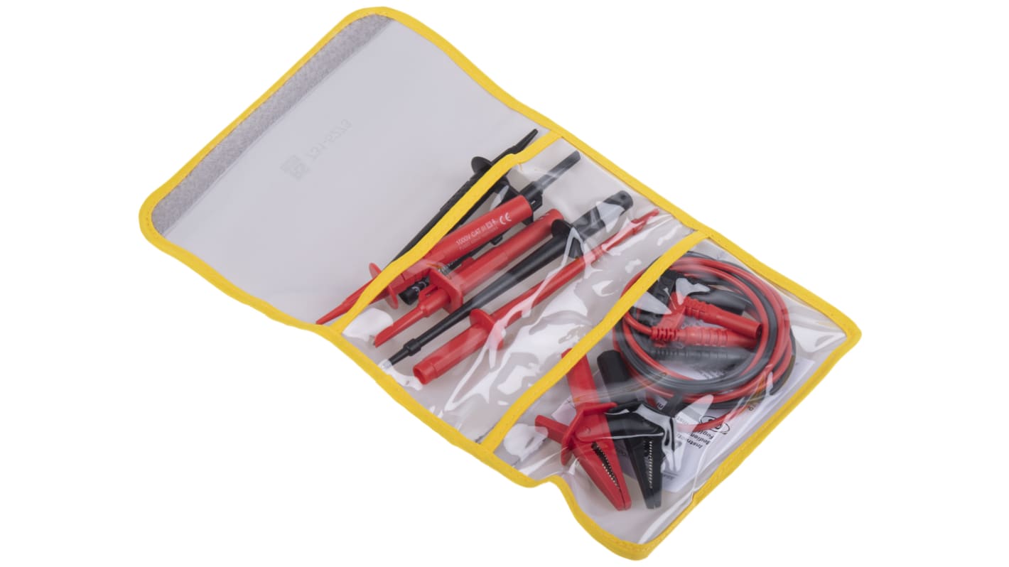 RS PRO Multimeter-Messleitungen mit Krokodilklemme, Winkelstecker, Federhaken Prüfspitze, gerader Strecker, CAT III 600V