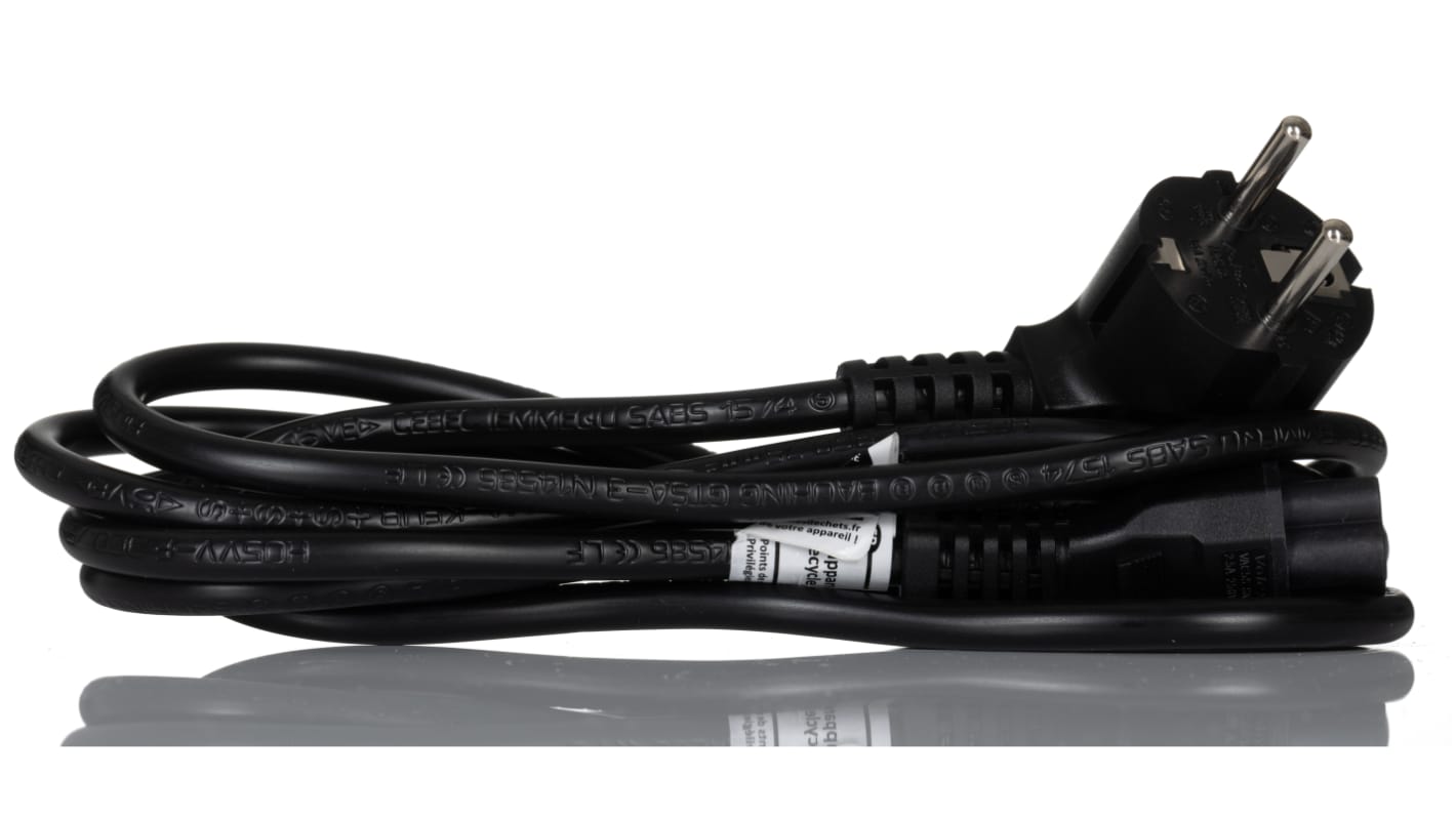 RS PRO IEC C5 Socket to CEE 7/7 Plug Power Cord, 2m