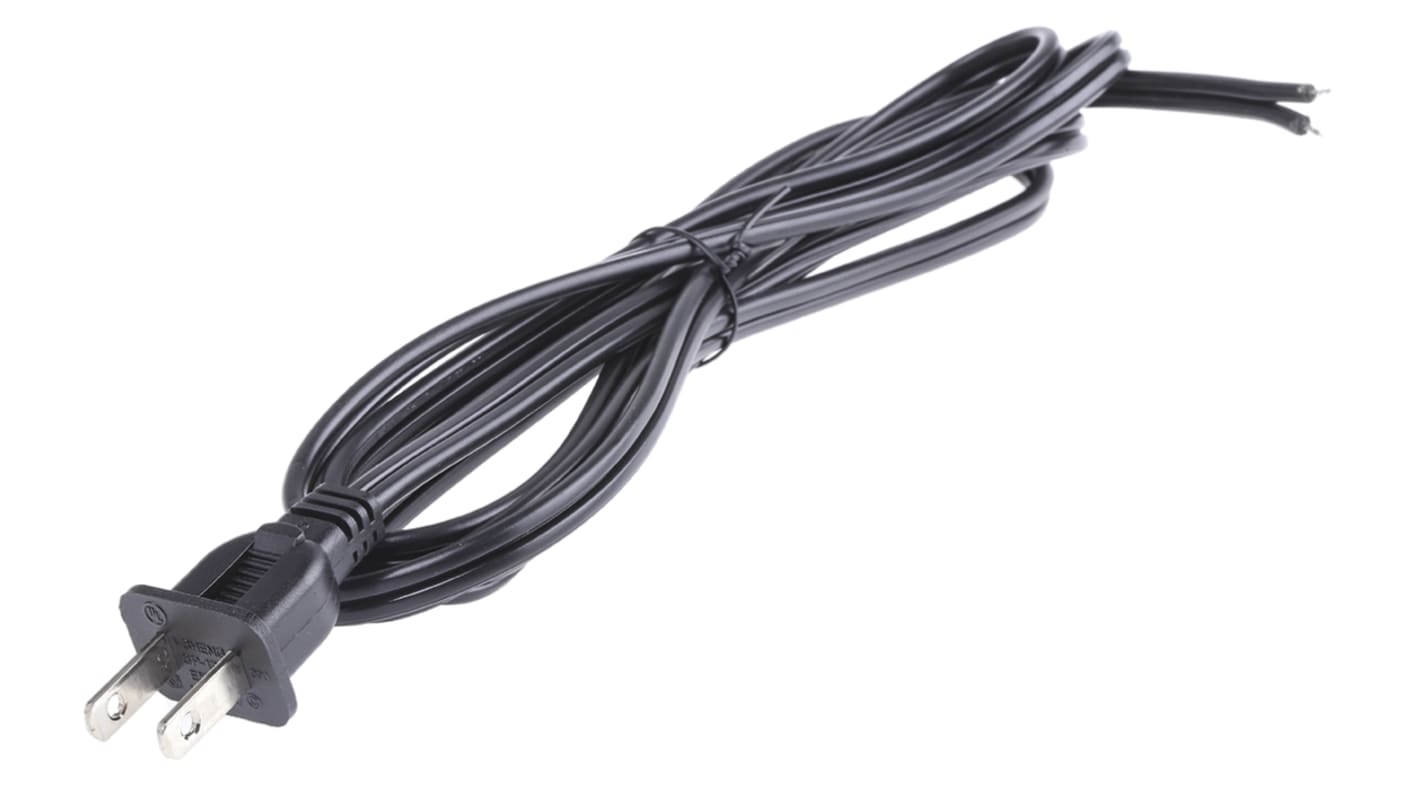 RS PRO Konfektioniertes Stromkabel, A offenes Ende, B US-Stecker Typ A / Stecker gerade, 10 A, 2m Schwarz, 125 V