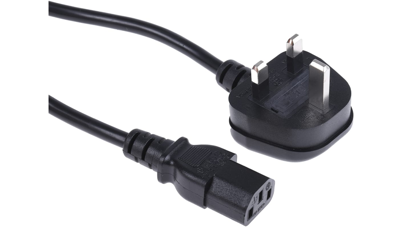RS PRO Konfektioniertes Stromkabel, A IEC C13 / Buchse gerade, B UK-Stecker Typ G / Stecker abgewinkelt, (BS 4491) 10