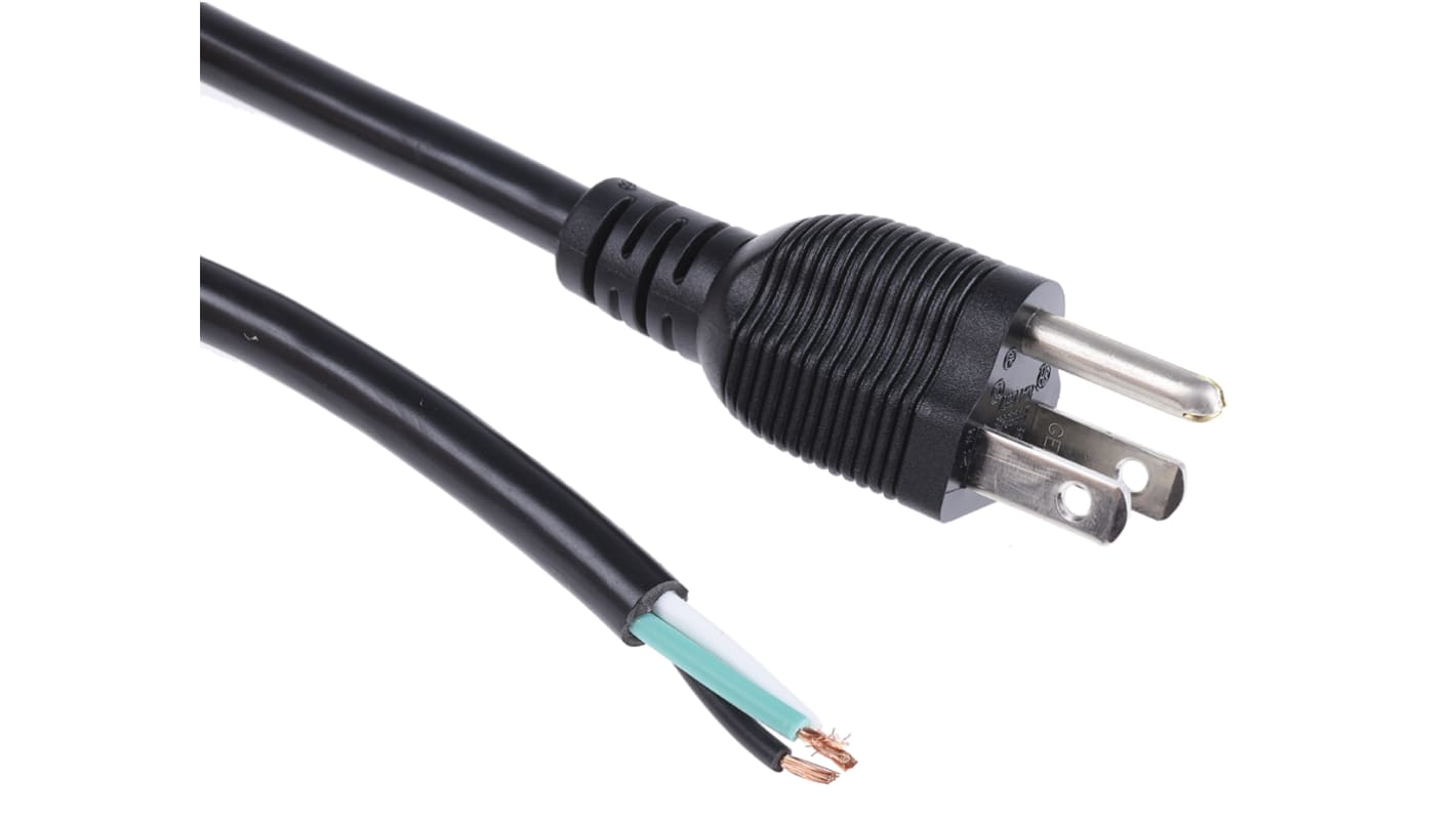 RS PRO Konfektioniertes Stromkabel, A offenes Ende, B US-Stecker Typ B / Stecker gerade, 10 A, 2m Schwarz, 125 V